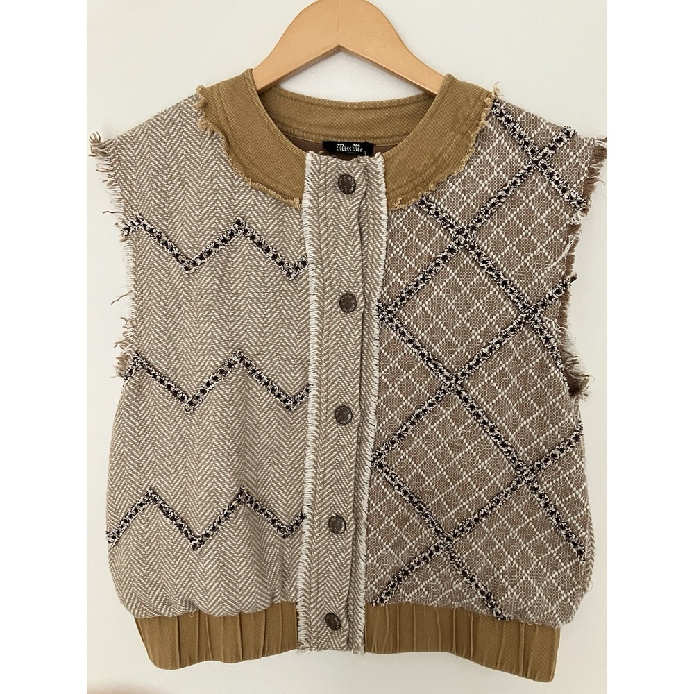 Miss Me Button Front Multimedia Vest Size Medium Western Boho Cowgirl